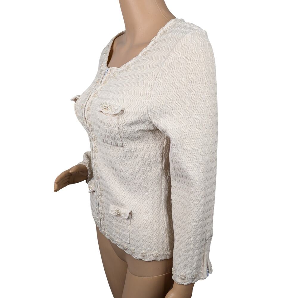 Vintage Arden B Silk Blend Zig Zag Knit Cardigan Large Y2K Beaded Lady Jacket - Picture 7 of 13